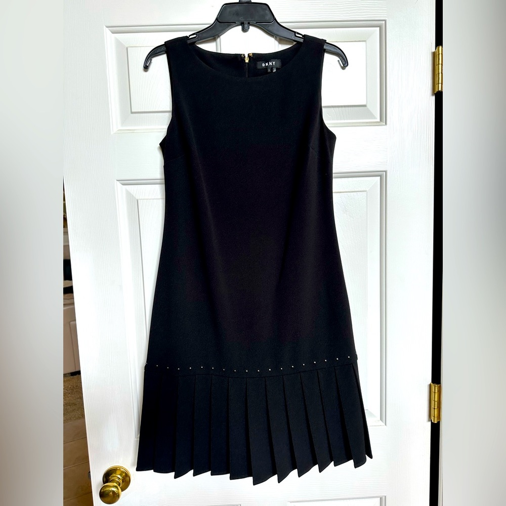 DKNY LBD size 8 black cocktail dress with hem details